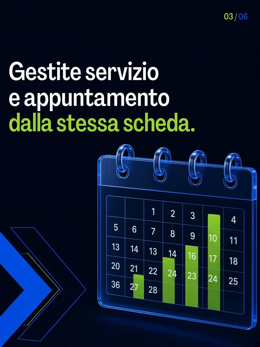 Contatto, servizio e orario sulla stessa scheda.